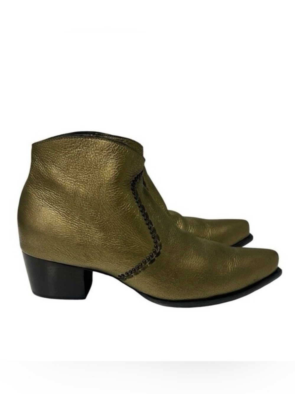 Calleen Cordero Leather Studded Boot Booties Gold Metallic Women’s Size 10 US